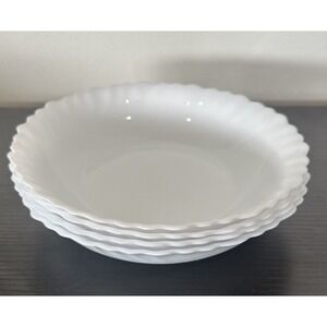 Set of 4 Arcopal France Scalloped Bowls Swirl Low Bowls Vintage White Milk Glass